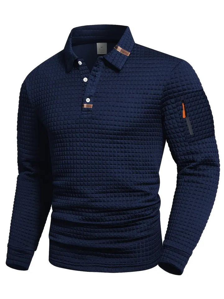 Męska koszulka polo slim fit z teksturą i kieszenią na suwak na rękawie