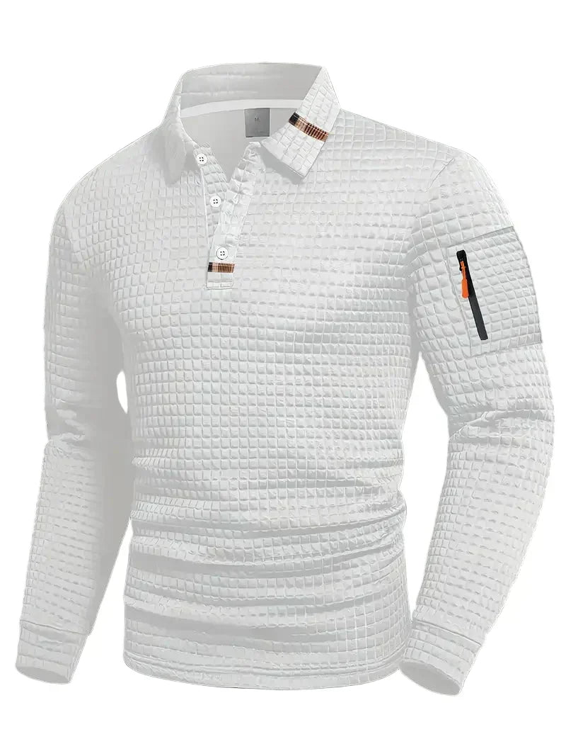 Męska koszulka polo slim fit z teksturą i kieszenią na suwak na rękawie