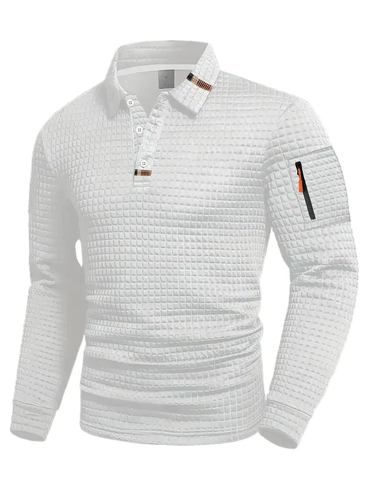 Męska koszulka polo slim fit z teksturą i kieszenią na suwak na rękawie