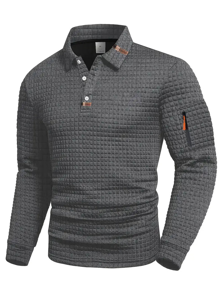 Męska koszulka polo slim fit z teksturą i kieszenią na suwak na rękawie