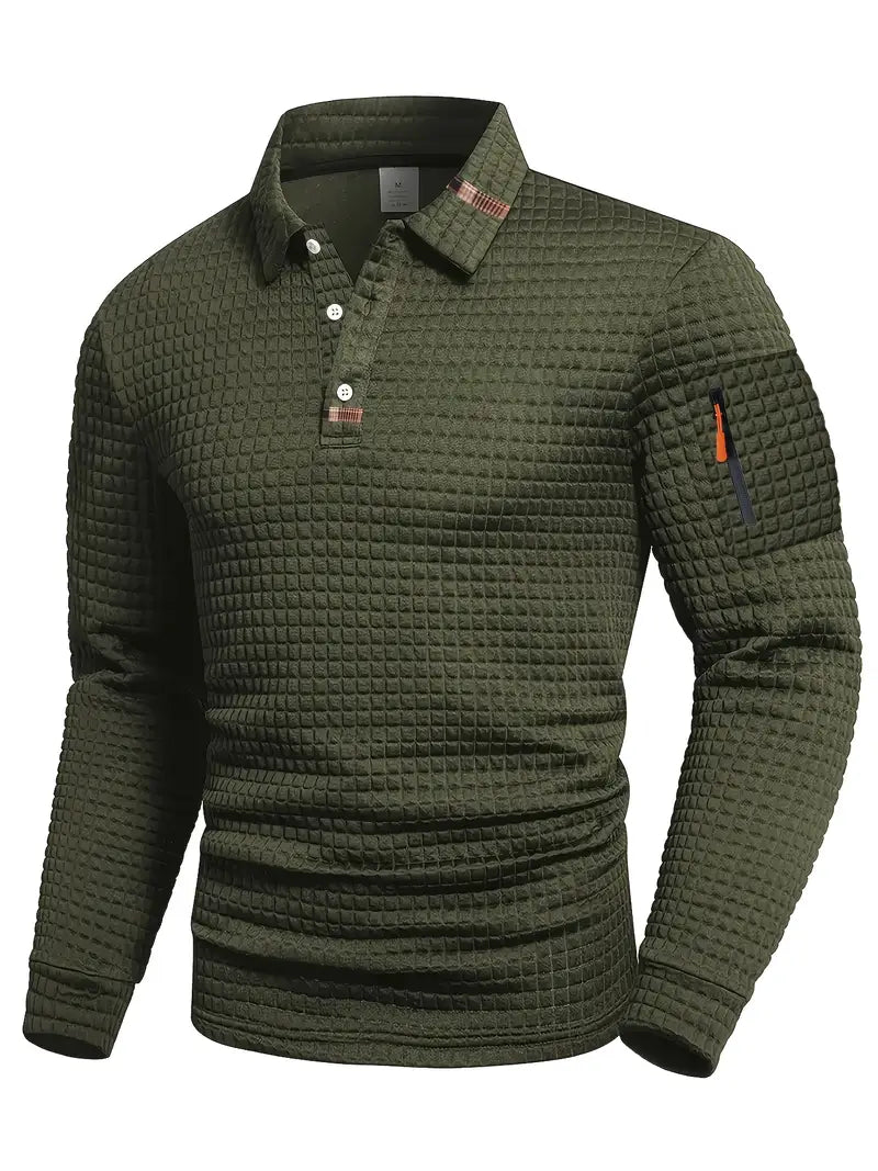 Męska koszulka polo slim fit z teksturą i kieszenią na suwak na rękawie