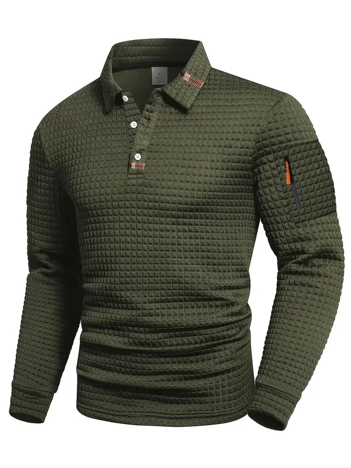 Męska koszulka polo slim fit z teksturą i kieszenią na suwak na rękawie