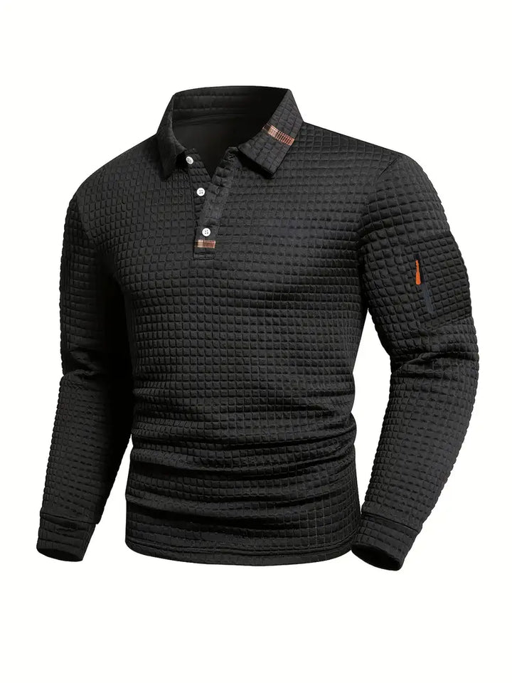 Męska koszulka polo slim fit z teksturą i kieszenią na suwak na rękawie